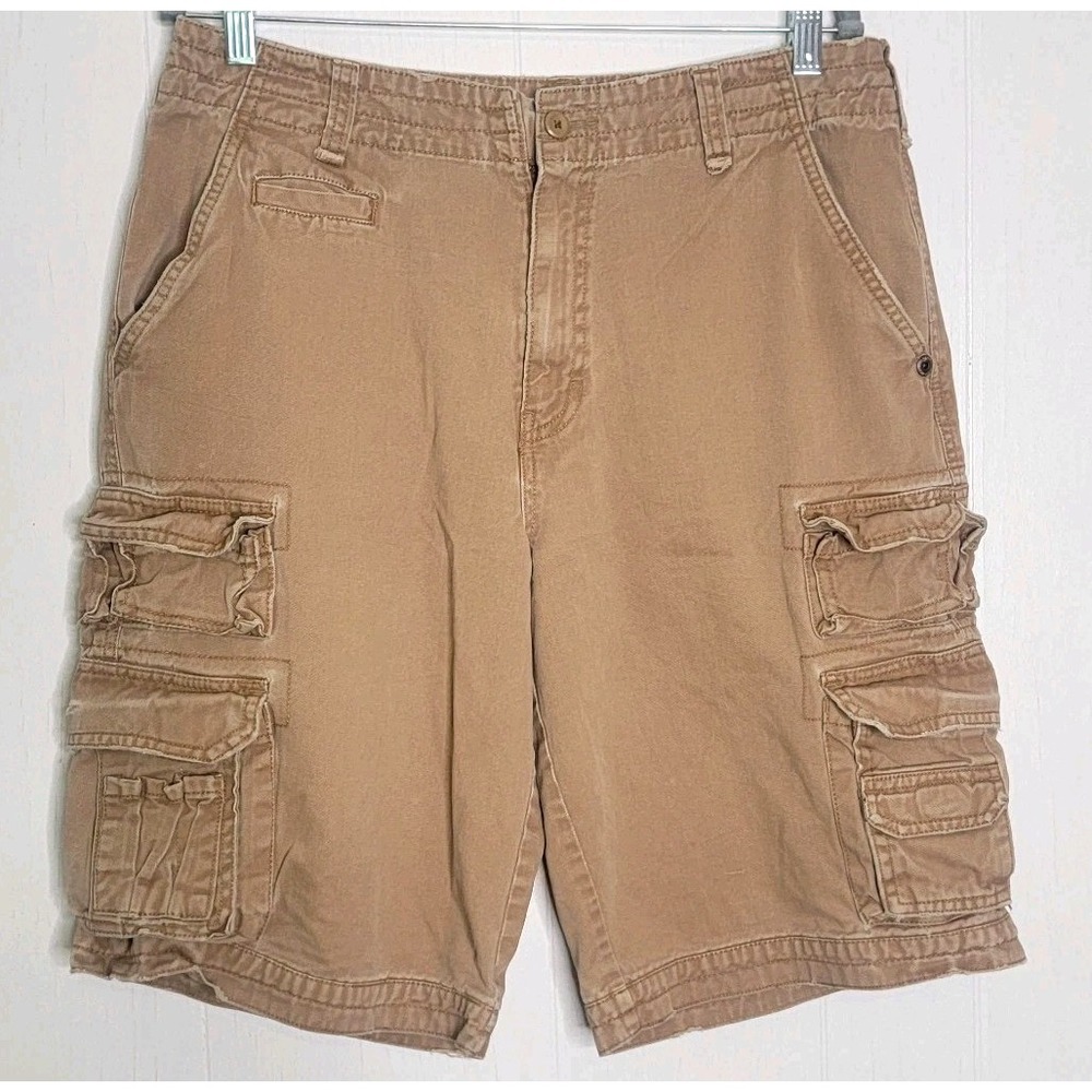 Plugg Cargo Shorts Vtg Y2K Relaxed Distressed Skater Military Mens 33 Beige